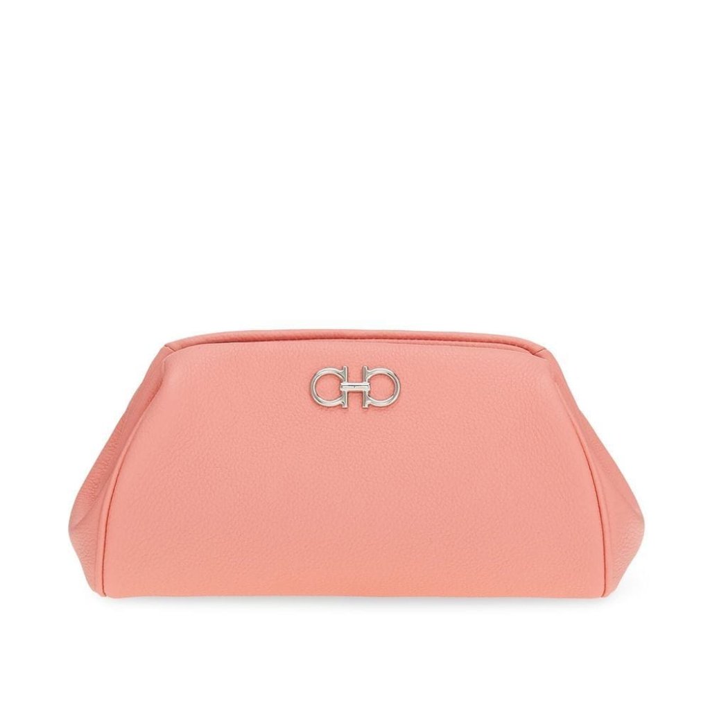 Nbib Salvatore Ferragamo Gancini Plaque Leather Clutch Bag Pink